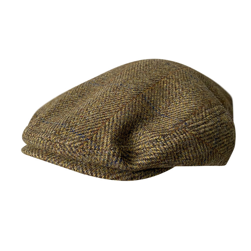 Newsboy Cap Ivy - 男性用ストライプグレーウールフラットキャップ、ガッツビーキャップ、アイリッシュハンティングハット、newsboyドライバーカビー、暖かく保つ、新しい、14