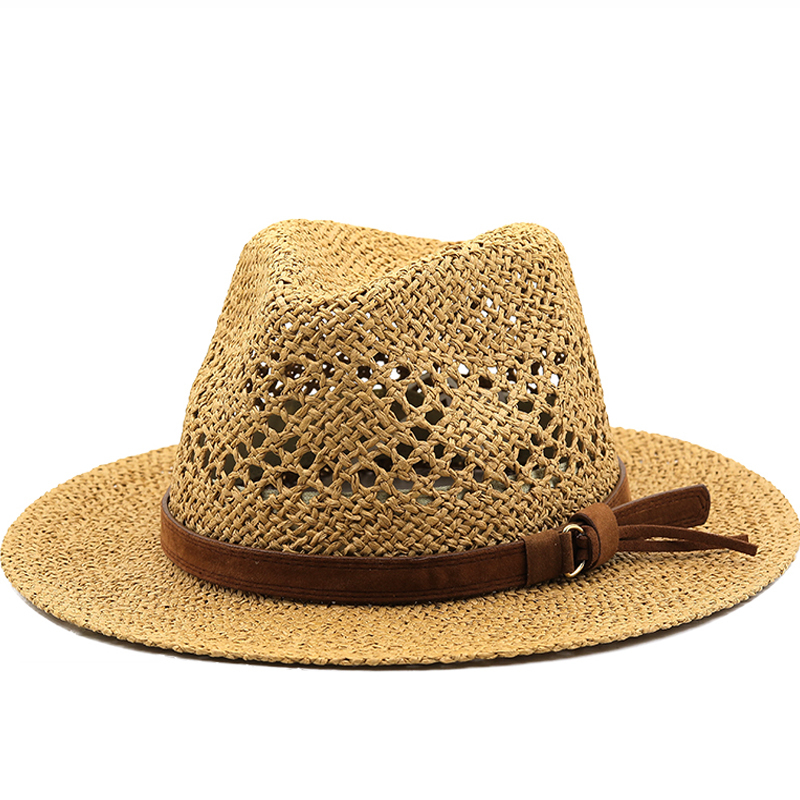 Cowboy Hat Straw - 男性と女性のための透かし彫りの麦わら帽子,革の帽子,麦わら帽子,カウボーイスタイル,ビーチ帽子,女の子のためのパーティーキャップ