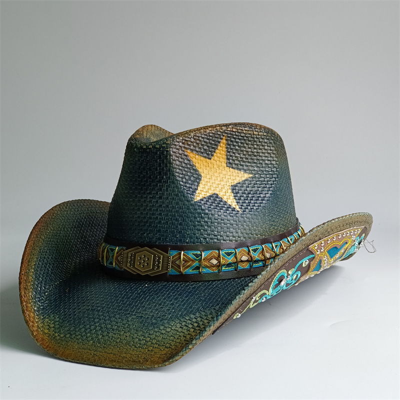 Cowboy Hat Straw - 2026年 厚手の騎士風カウボーイハット 女の子用ピンク 厚手の夏用カウボーイハット サンハット グラデーションカラー
