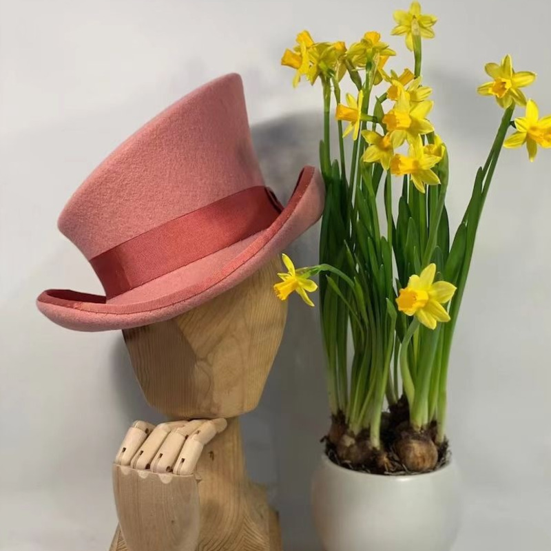 Fedora Hat Wool - ウールフェルトのトップハット、ブルーリボン付きフェドラ、マジシャンハット、パーティー、コスプレコスチューム、ステージパフォーマンス、カーニバル小道具、男性女性用