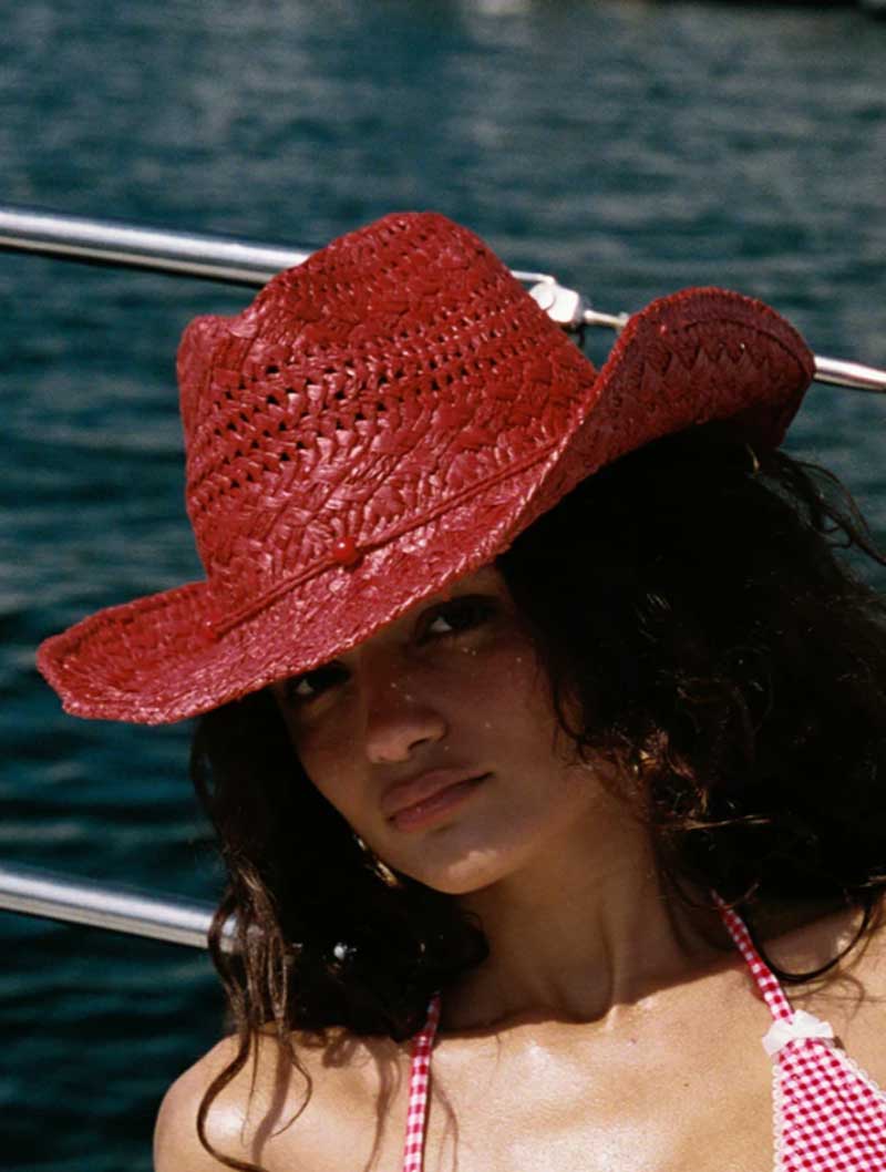 カウボーイハット赤手描き夏麦わら帽子男性と女性のカウボーイハ - Cowboy Hat Straw のレビューと価格